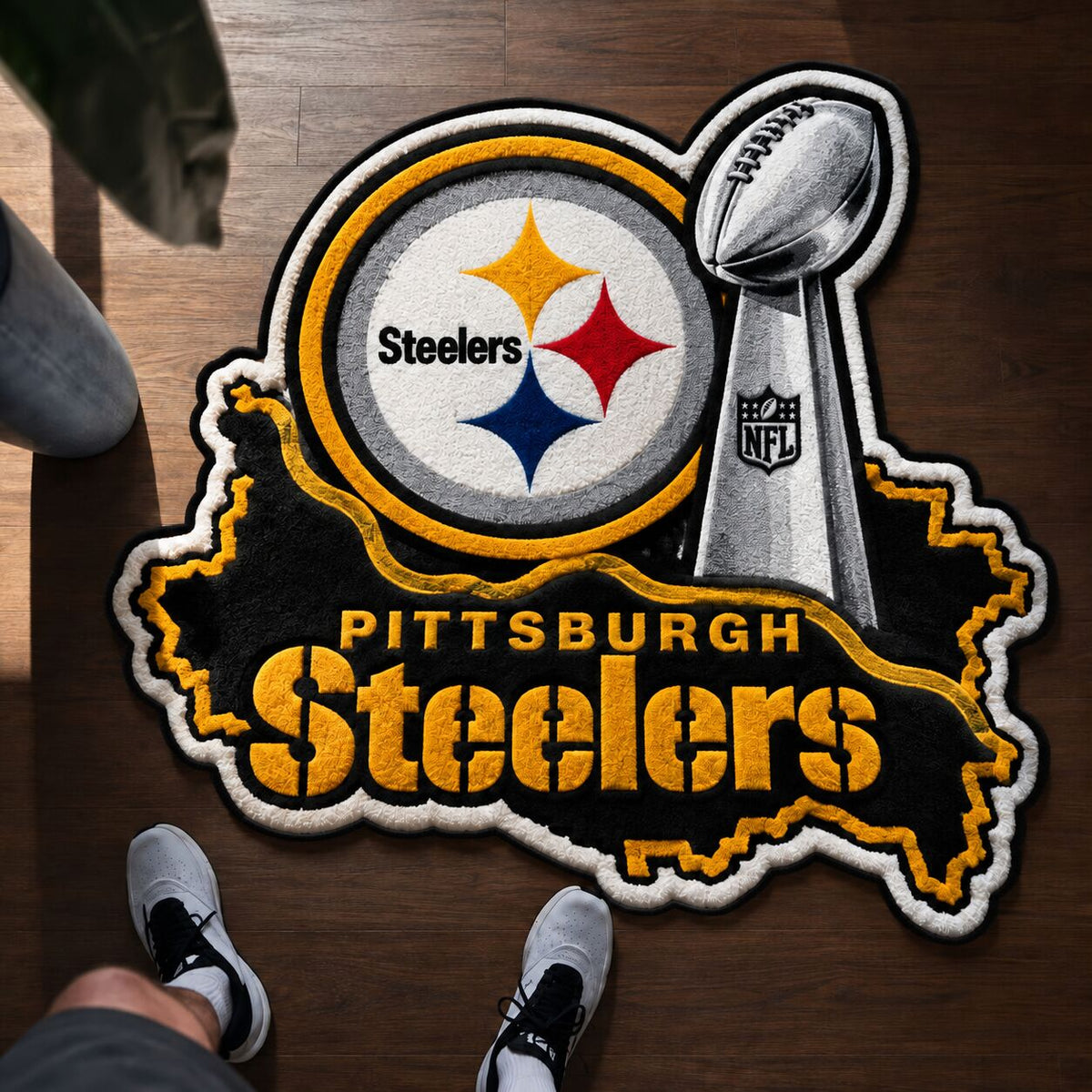 All Football Teams Logo Trophy City Map Football Fan Custom Shape Rug Print Premium Welcome Mat Washable Black Border Personalized Football Custom Shape Rug
