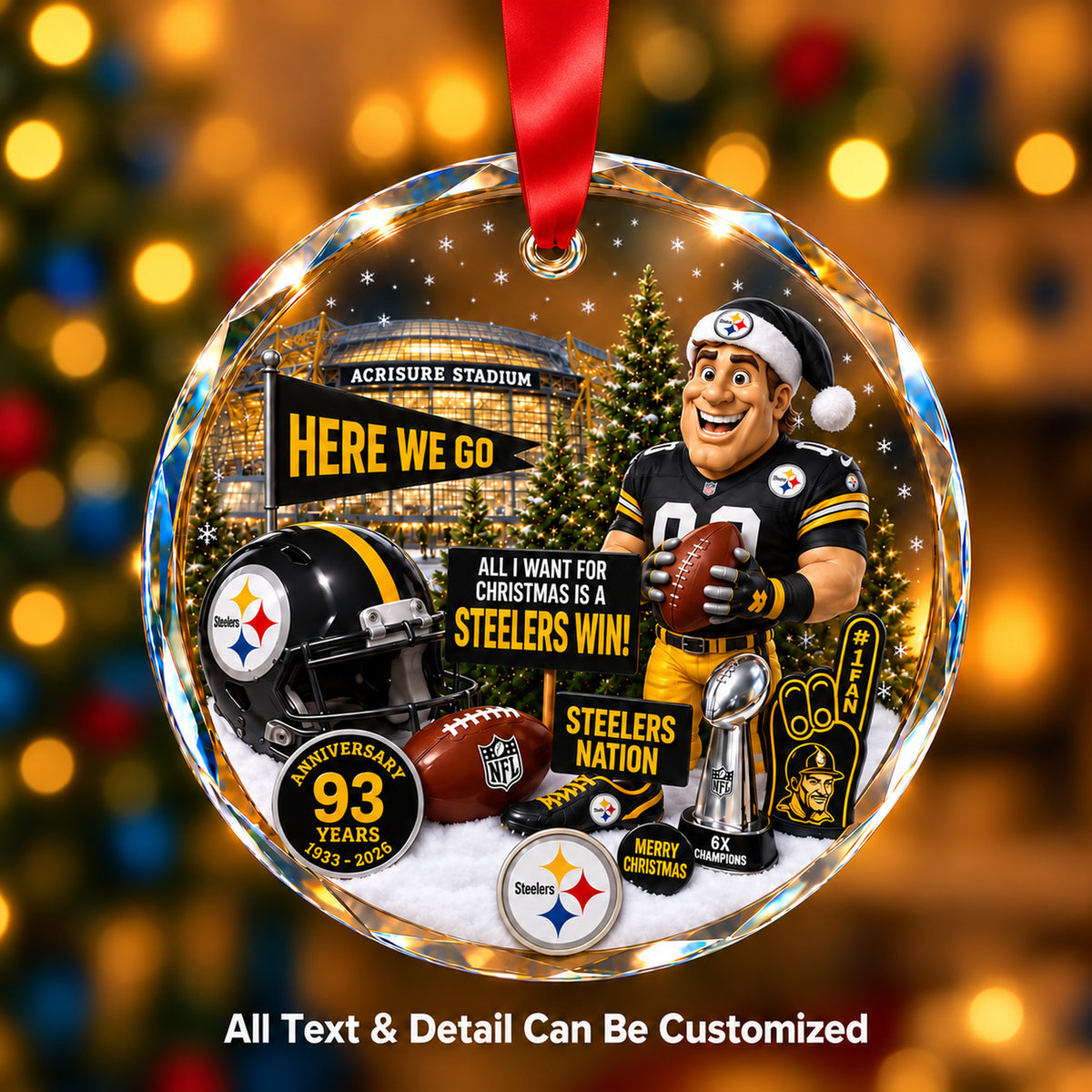 Pittsburgh Steelers Snow Globe Glass Ornament