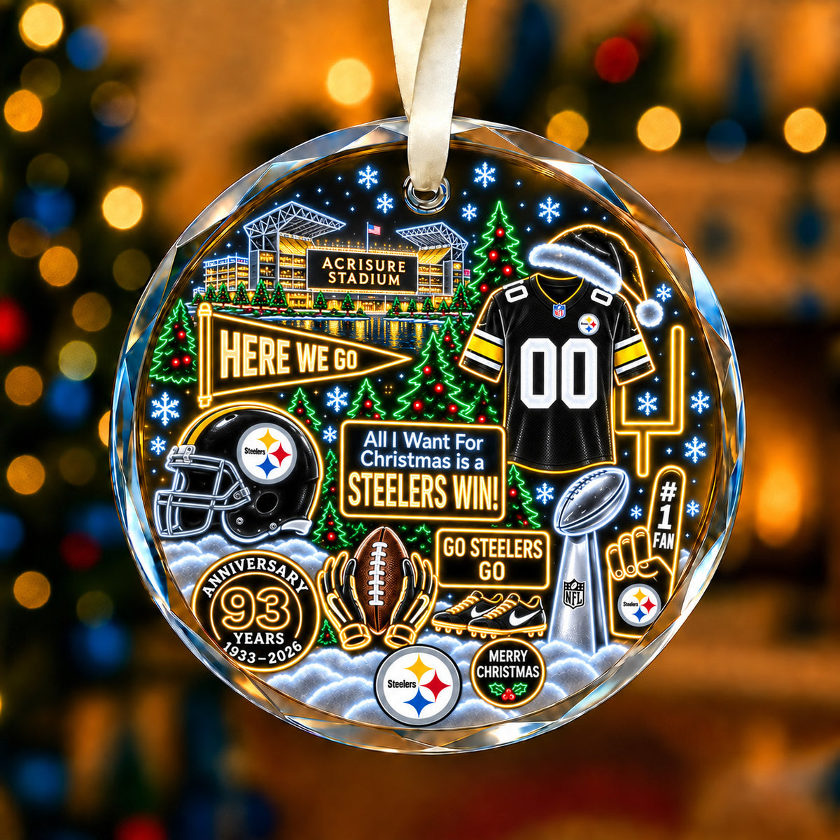 All Football Teams Christmas Neon Stadium Snow Glass Ornament With Gift Box - 5to9vibe