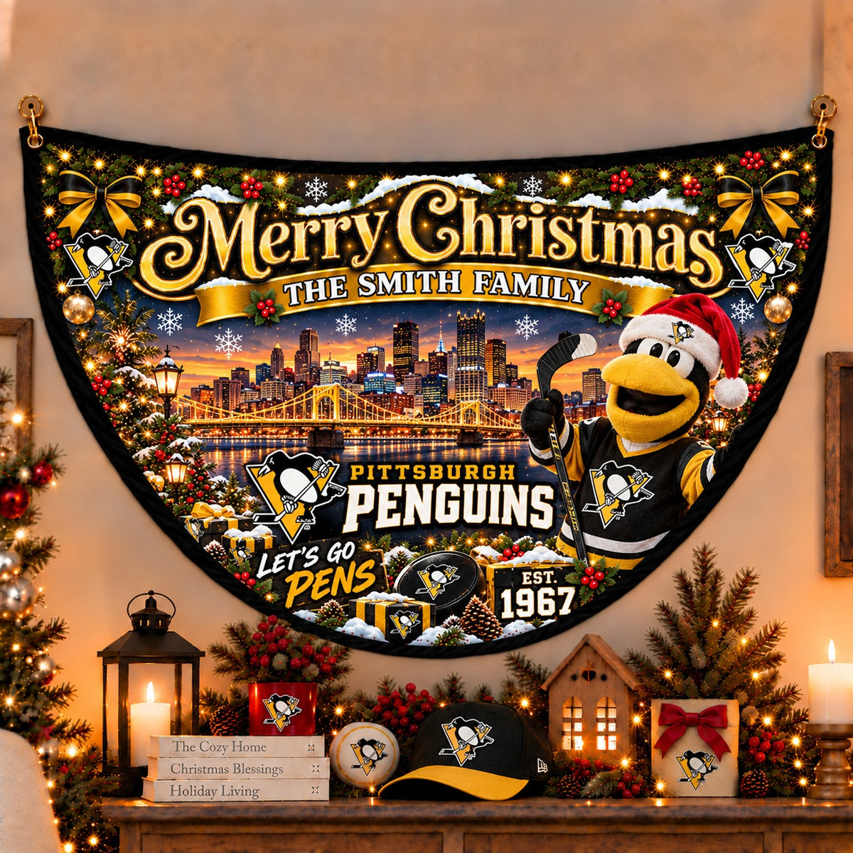 All Hockey Teams Personalized Christmas Night Bunting Flag - 5to9vibe