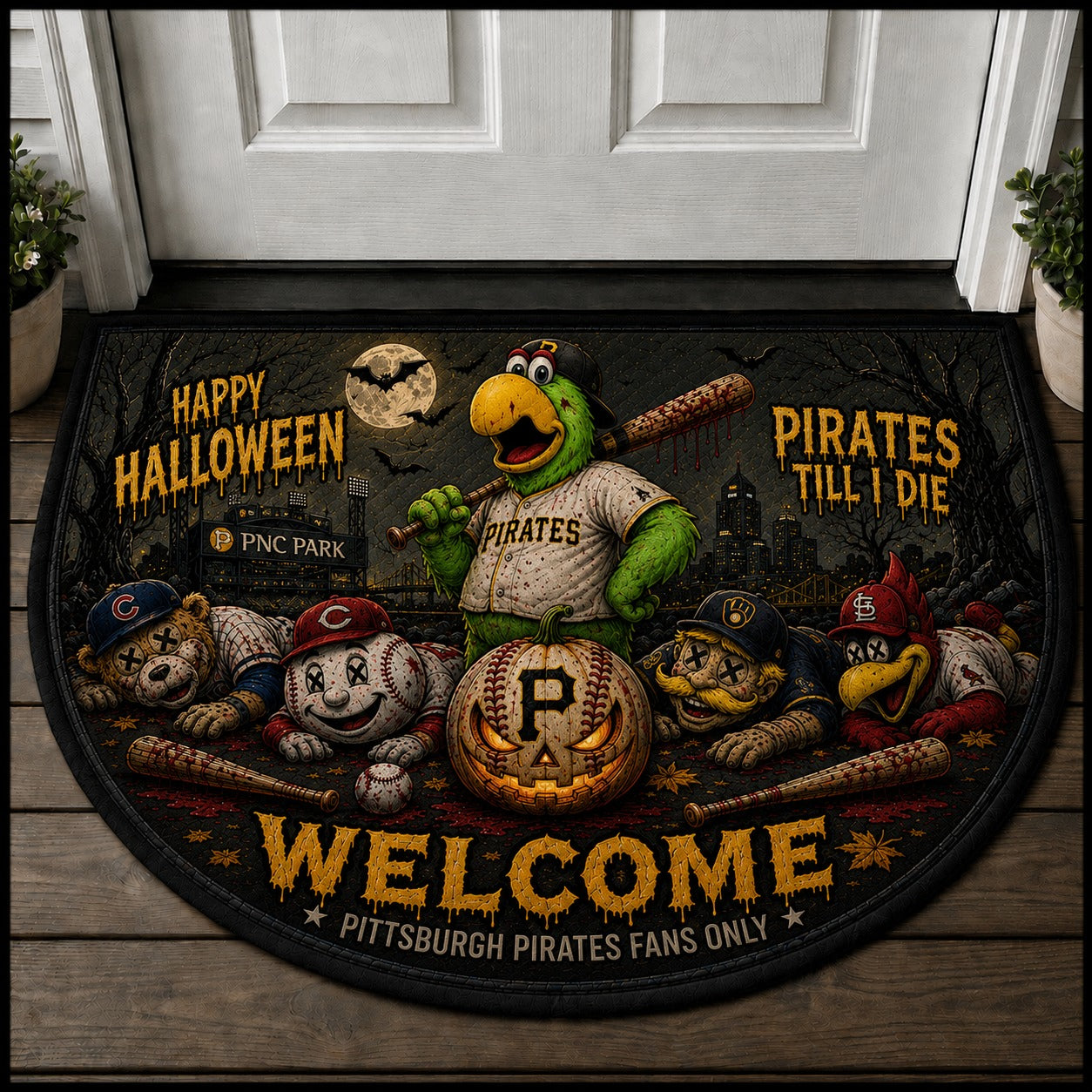 Baseball Halloween All Teams Custom Quilted Print Premium Welcome Mat – Personalized Baseball Doormat