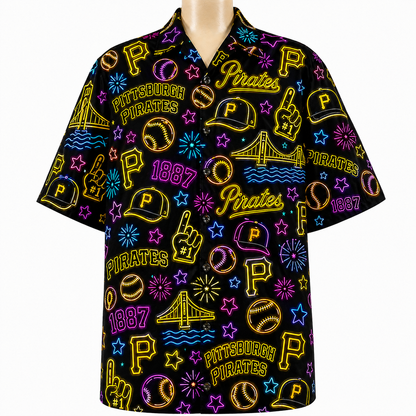 All Baseball Teams Neon Pattern Vibe Summer Party Button-Up Unisex Hawaiian Shirt For Men and Women