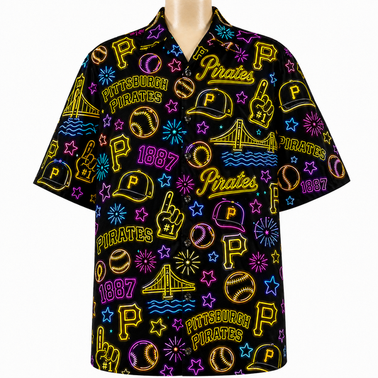 PP Baseball Team Neon Pattern Vibe Summer Party Button-Up Unisex Hawaiian Shirt For Men and Women