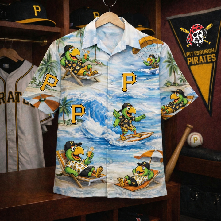 P Pirates Baseball Mascot Beach Viber Button-Up Unisex Hawaiian Shirt For Men & Women