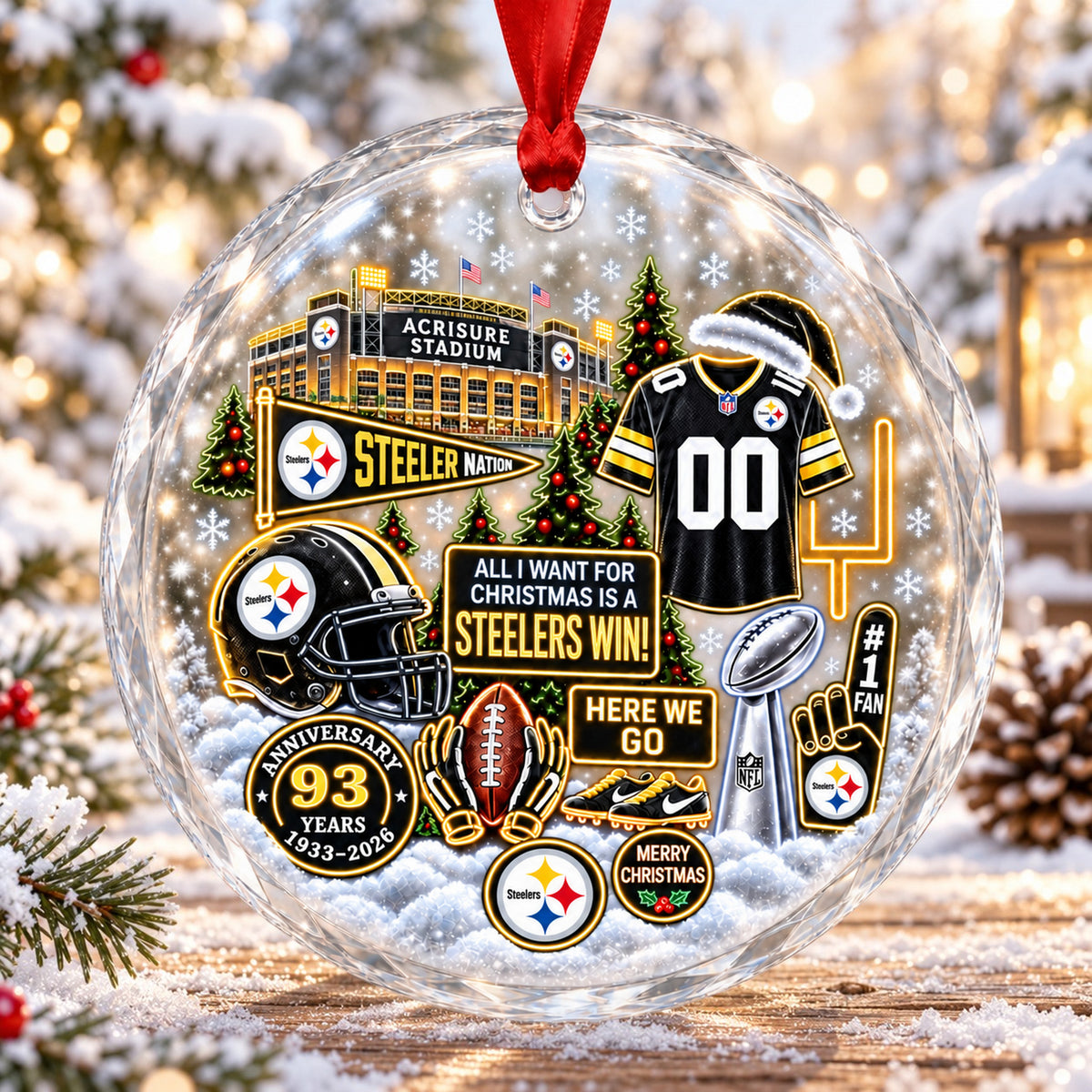 All Football Teams Christmas Stadium Snow Vibe Glass Ornament With Gift Box - 5to9vibe