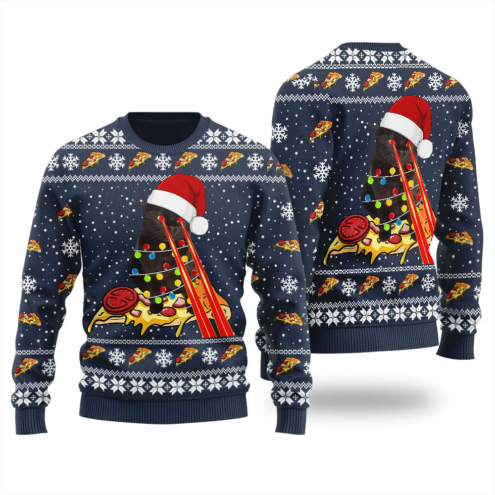 Funny Pizza Cat Ugly Christmas Sweater For Women