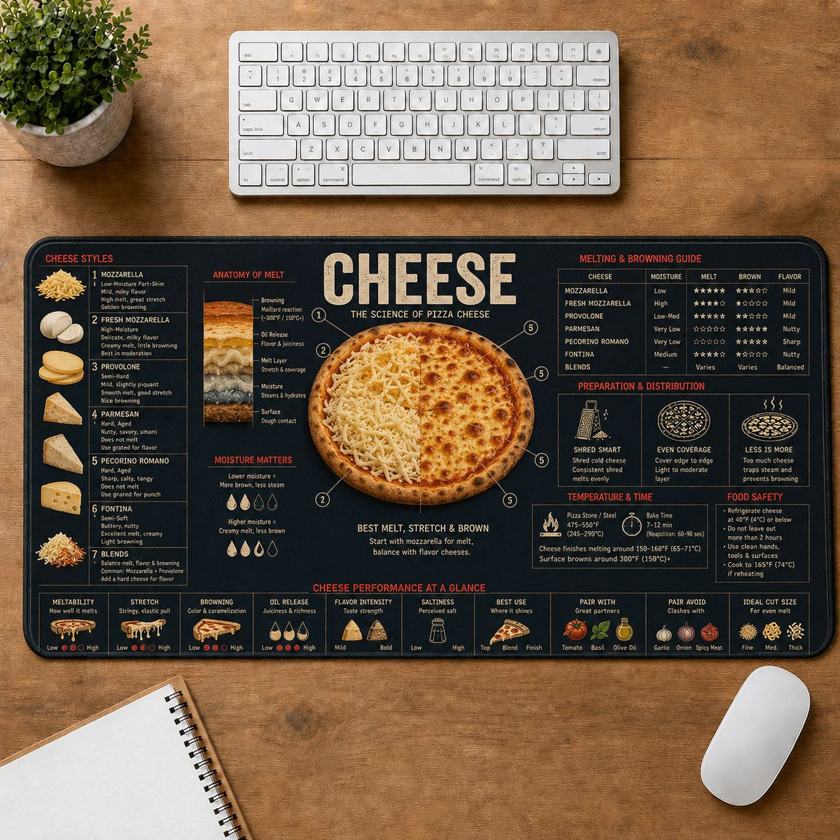Pizza Cheese Cooking Technique & Reference Guide Desk Mat | 5To9Vibe