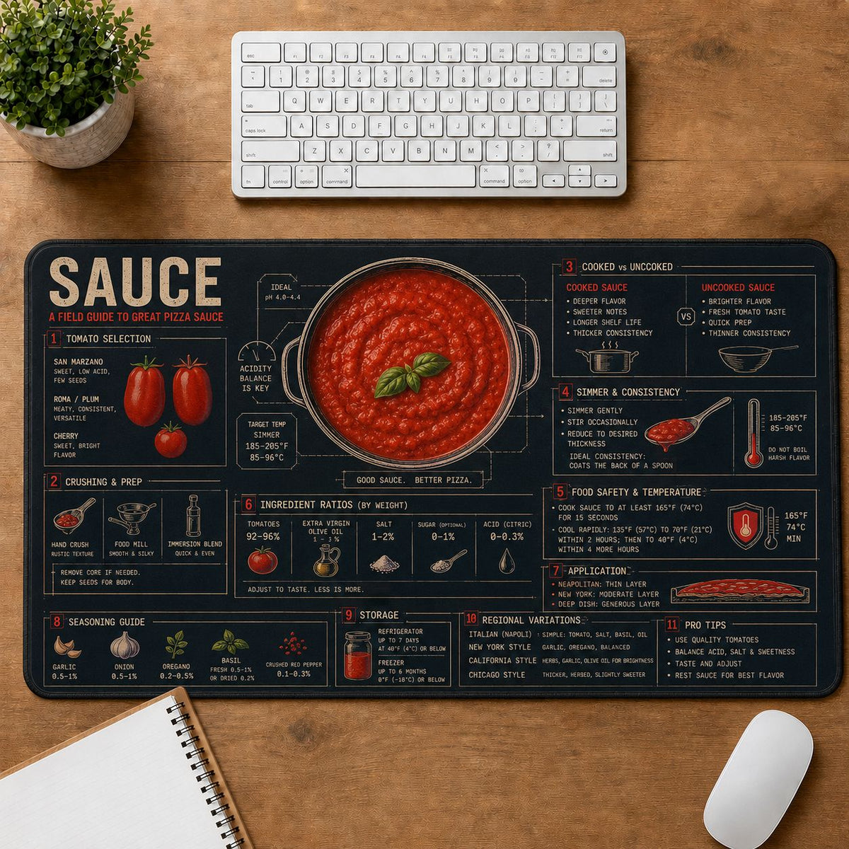 Pizza Sauce Cooking Technique & Reference Guide Desk Mat | 5To9Vibe