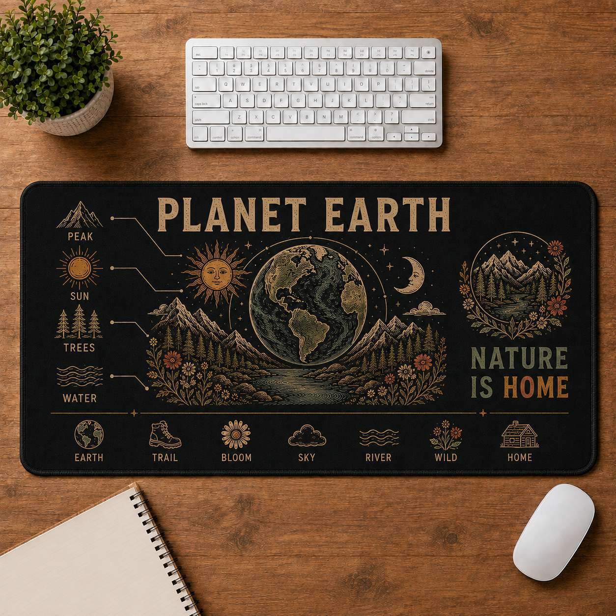 Mountain & Sun Hippie Desk Mat Mouse Pad | 5To9Vibe - Planet Earth style