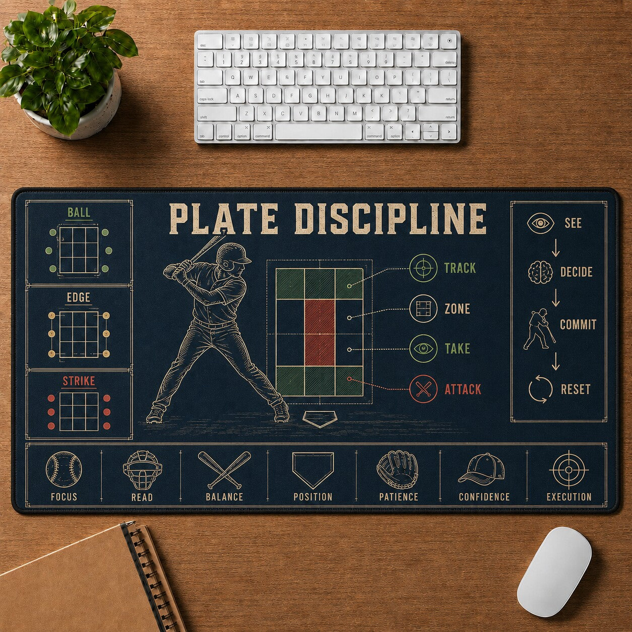 Plate Discipline Baseball Blueprint Desk Mat | 5To9Vibe