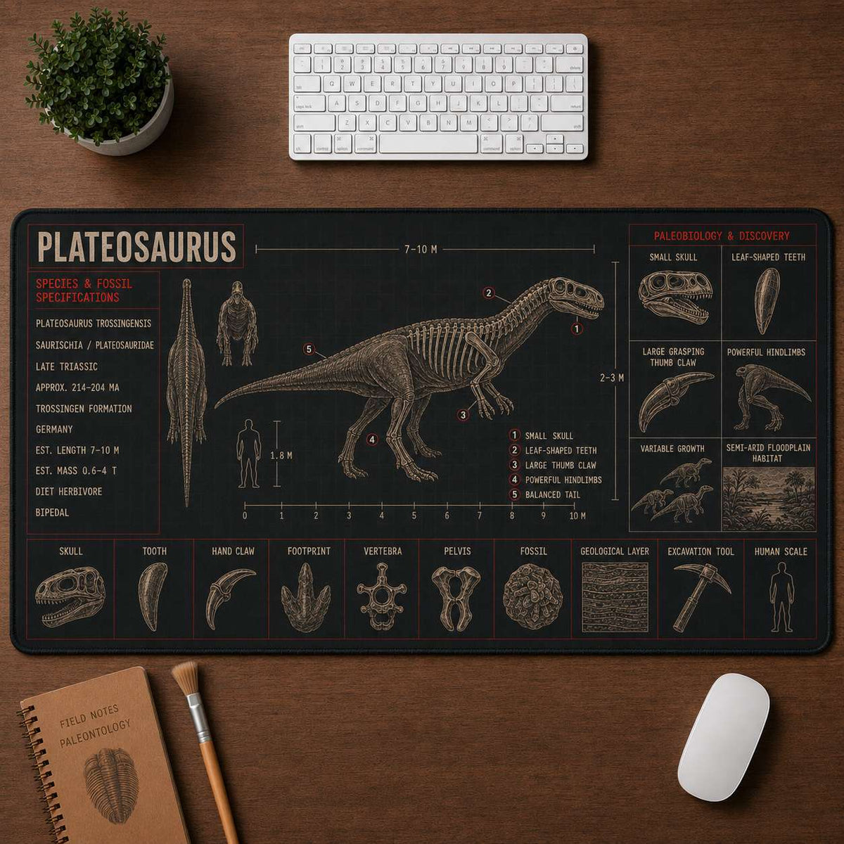 Plateosaurus Dinosaur Blueprint Desk Mat | 5To9Vibe