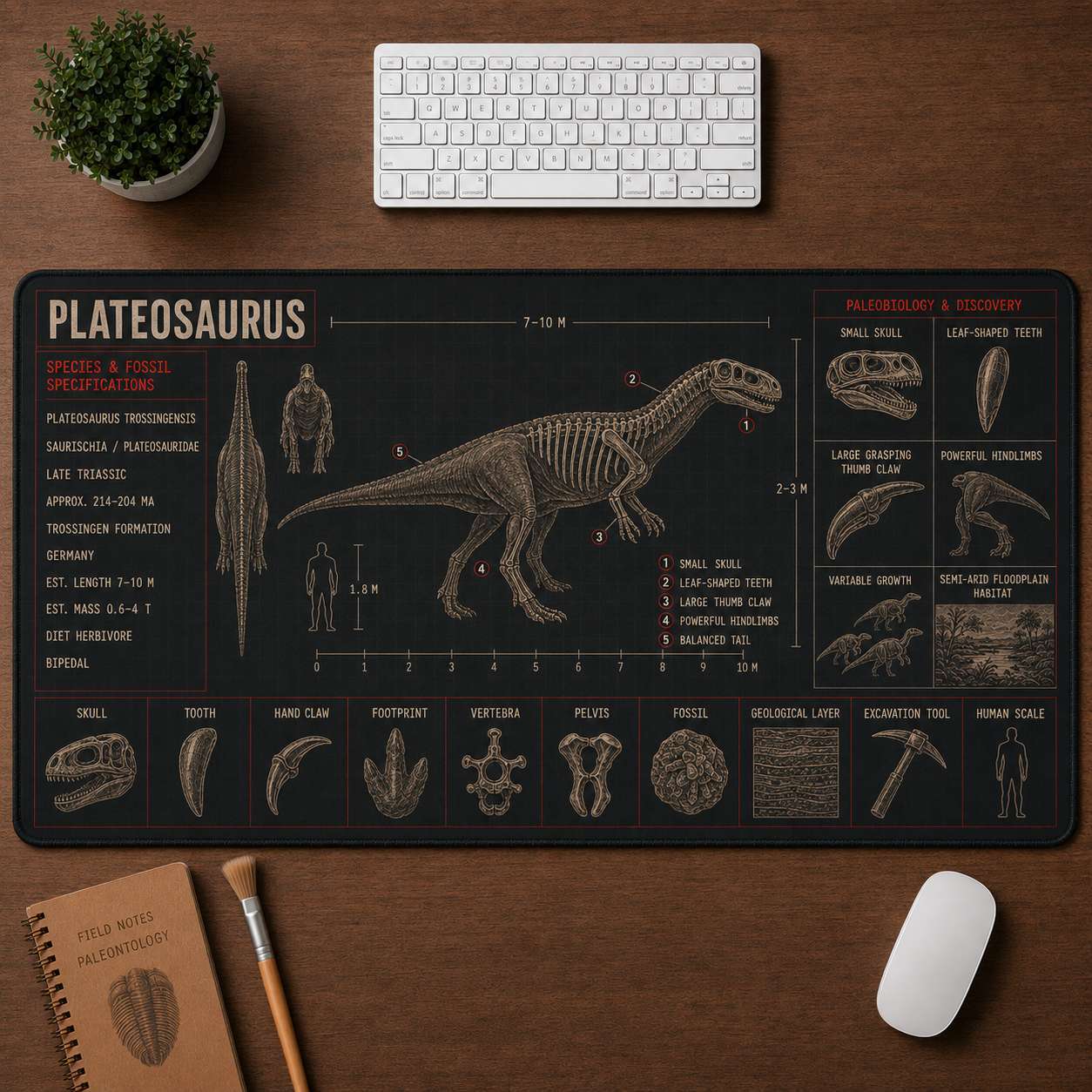 Plateosaurus Dinosaur Blueprint Desk Mat | 5To9Vibe