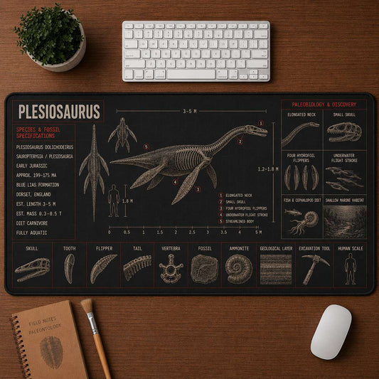 Plesiosaurus Marine Reptile Blueprint Desk Mat | 5To9Vibe