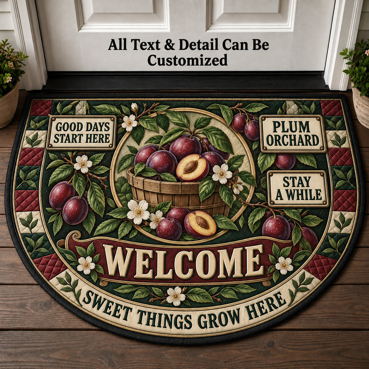 Plum Orchard Personalized Half Round Mat | 5To9Vibe