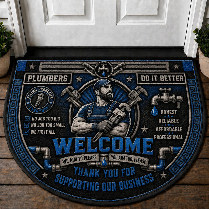 Plumber US Military Pride Quilted Print Premium Welcome Mat – Personalized Doormat