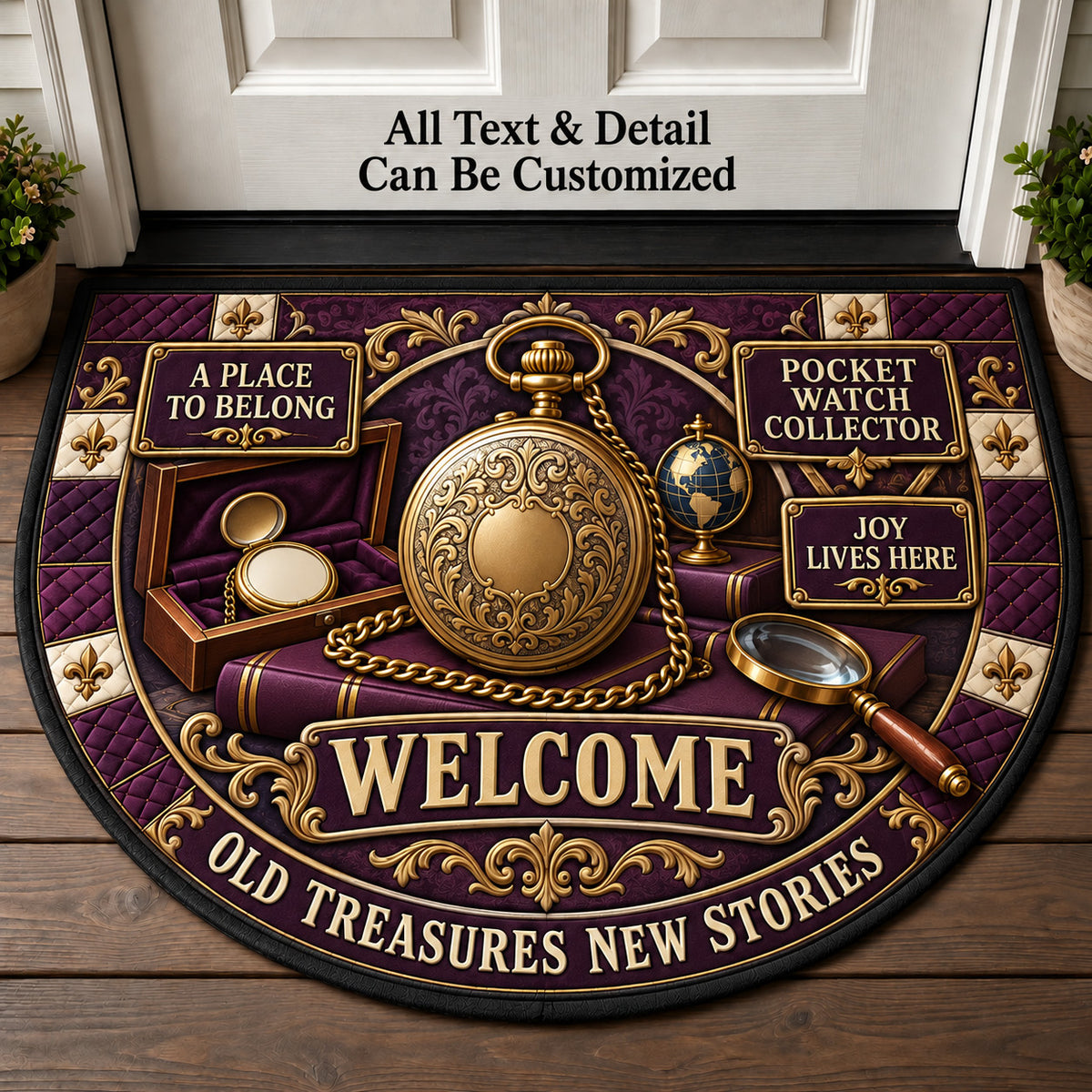 Pocket Watch Collector Personalized Half Round Mat | 5To9Vibe