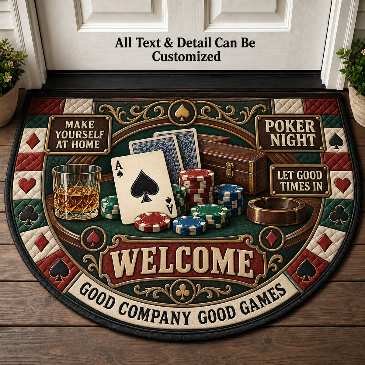 Poker Night Personalized Half Round Mat | 5To9Vibe