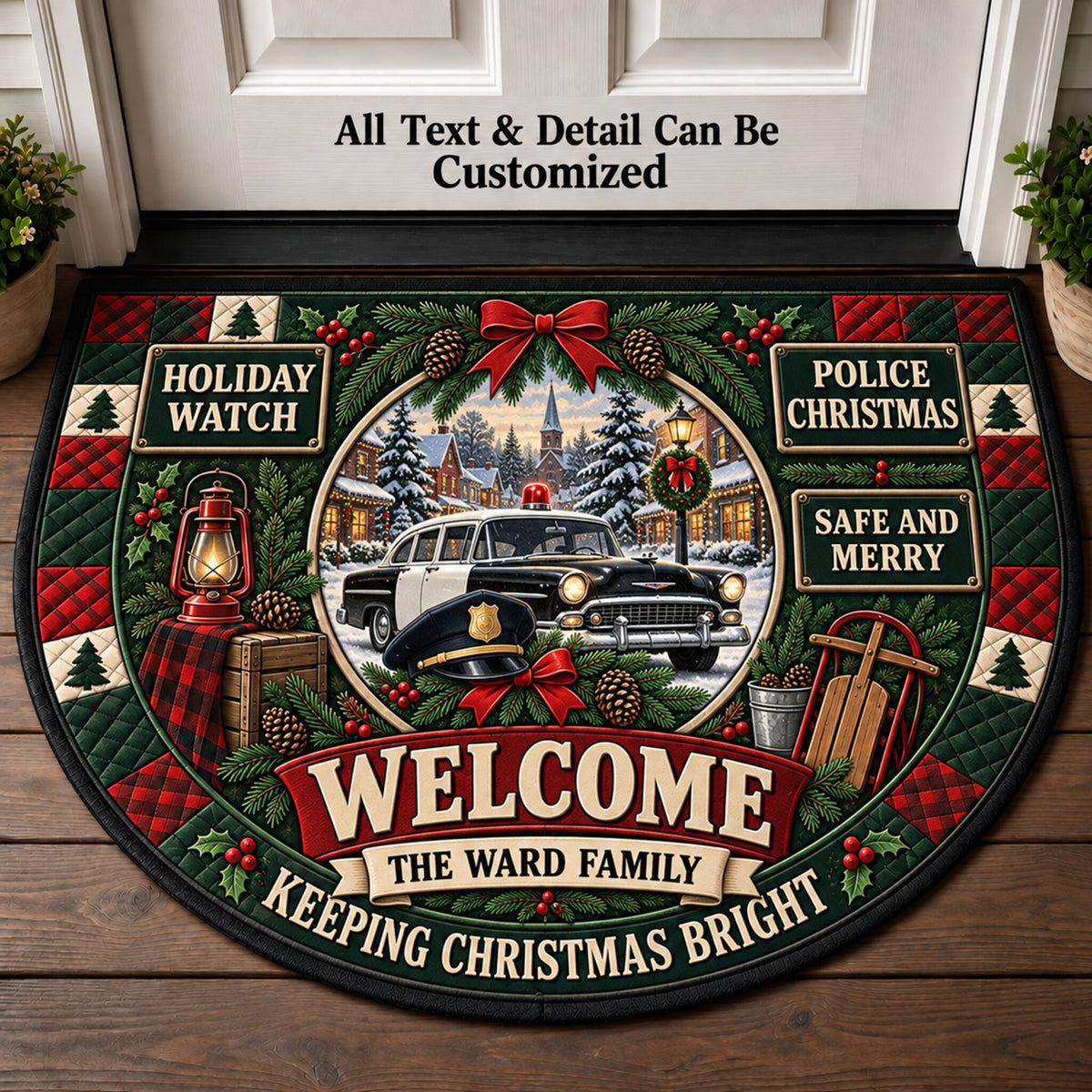 Police Christmas Personalized Half Round Mat | 5To9Vibe