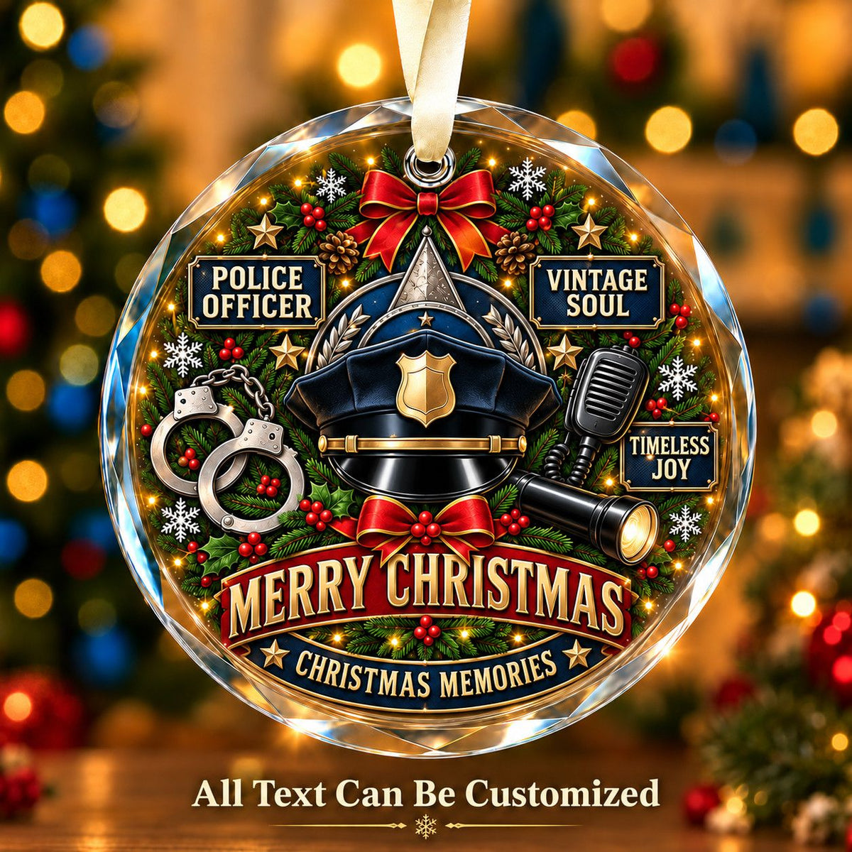 Police Officer Personalized Glass Ornament | 5To9Vibe