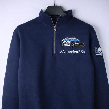 Police America 250 Anniversary Embroidered Logo Premium Quarter Zip Sweatshirt, Inspired Quarter Zip Sweater