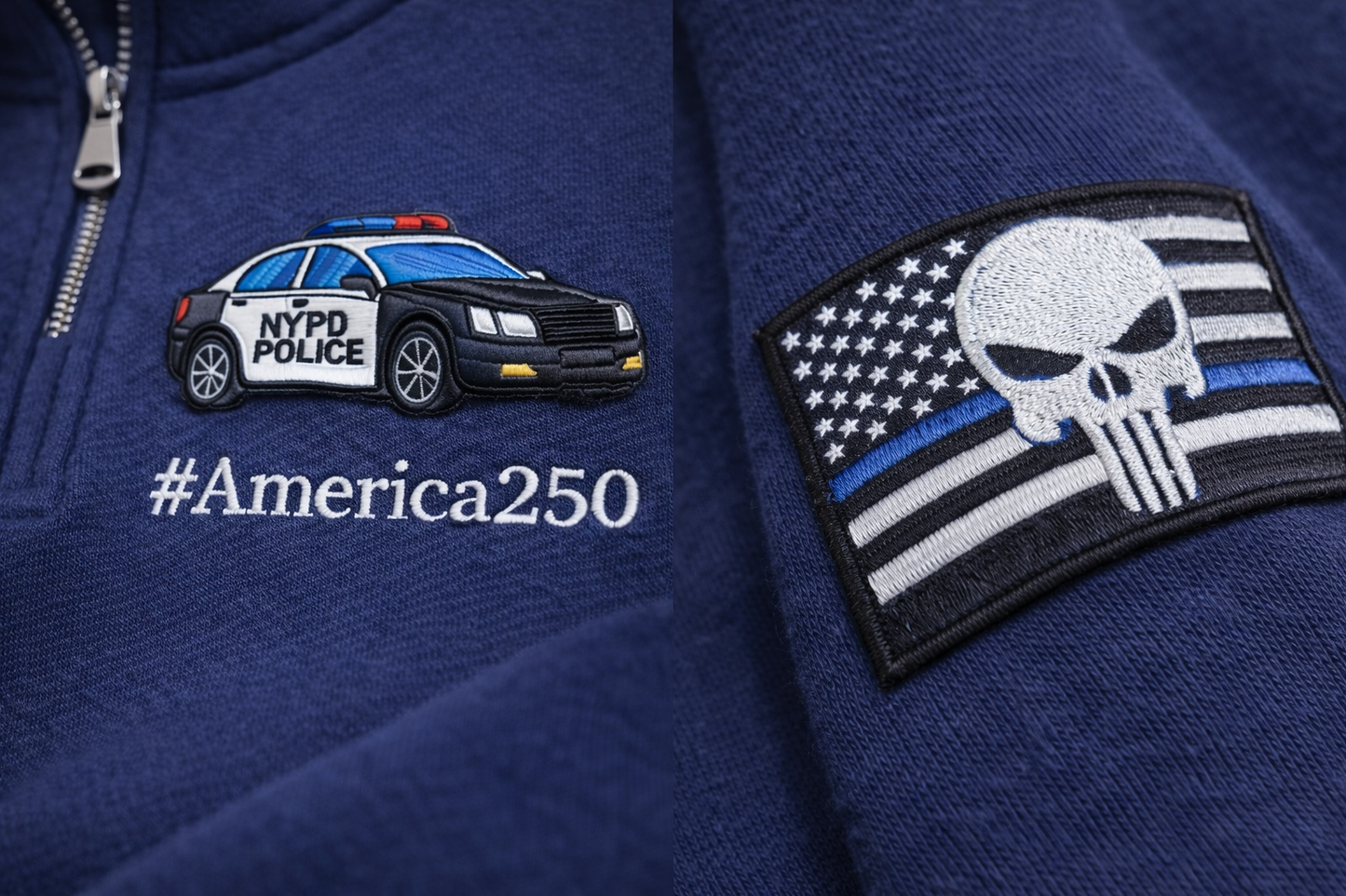 Police America 250 Anniversary Embroidered Logo Premium Quarter Zip Sweatshirt, Inspired Quarter Zip Sweater