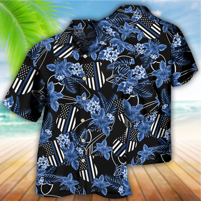Police Blue Tropical Floral - Hawaiian Shirt 