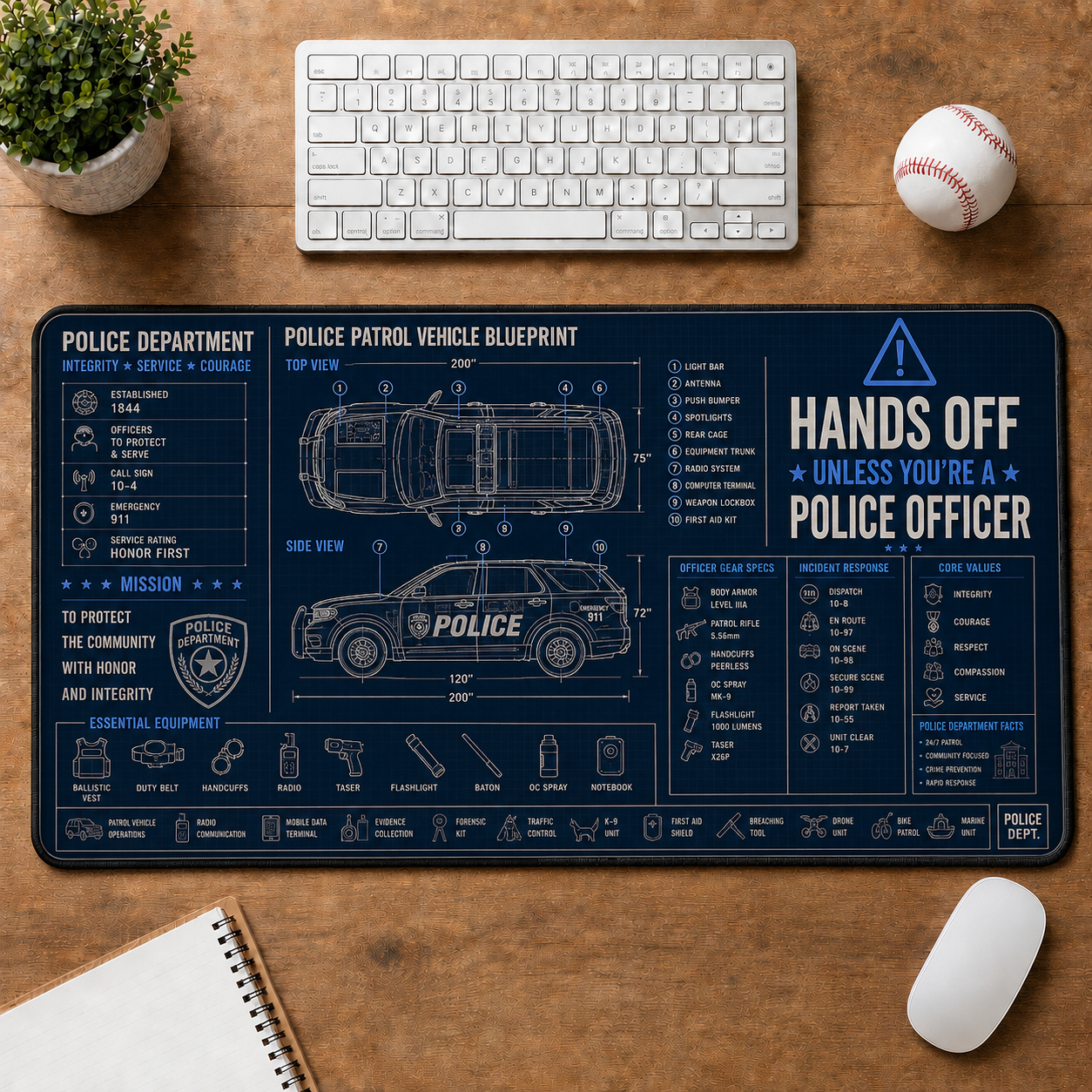 EMT Ambulance Blueprint Large Desk Mat - Emergency Medical Technician Plus Size Mouse Pad - 5to9vibe