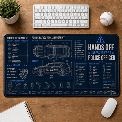 EMT Ambulance Blueprint Large Desk Mat - Emergency Medical Technician Plus Size Mouse Pad - 5to9vibe