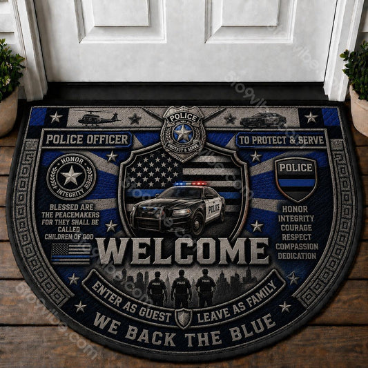 Police Welcome Mat – "Thin Blue Line" Law Enforcement Patriotic Outdoor Doormat - 5to9vibe