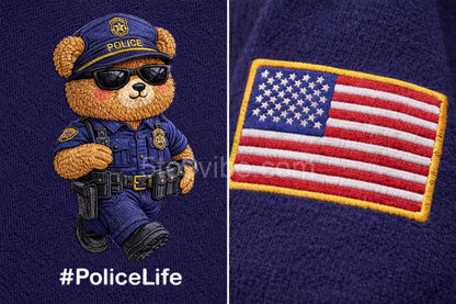 Firefighter Life Embroidered Quarter Zip Sweatshirt, Funny Firefighter Life Bear Pullover, Men's Casual Zip Up Jacket, Gift for Firefighter Life Lover Dad