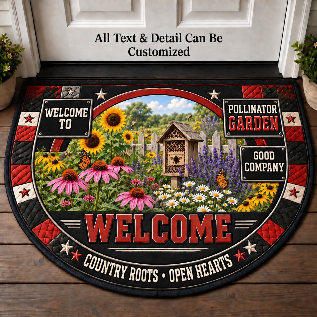 Pollinator Garden Personalized Half Round Mat | 5To9Vibe