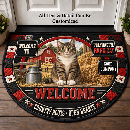 Polydactyl Barn Cat Personalized Half Round Mat | 5To9Vibe