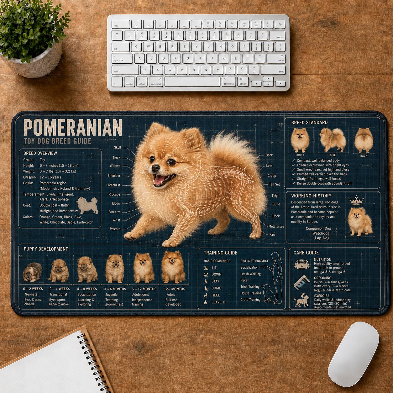 Pomeranian Dog Breed Visual Guide Desk Mat | 5To9Vibe