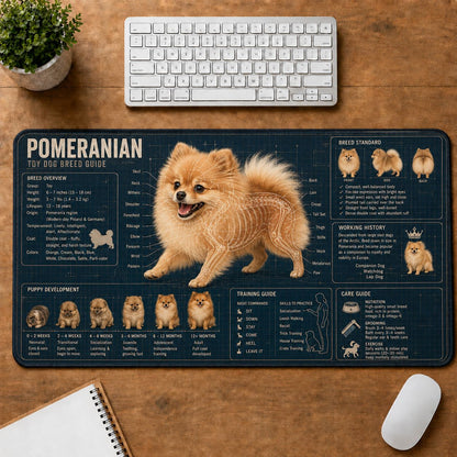 Pomeranian Dog Breed Visual Guide Desk Mat | 5To9Vibe
