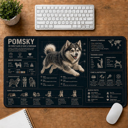 Pomsky Dog Breed Visual Guide Desk Mat | 5To9Vibe