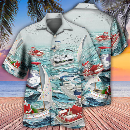 Pontoon Sailing To Christmas - Hawaiian Shirt 