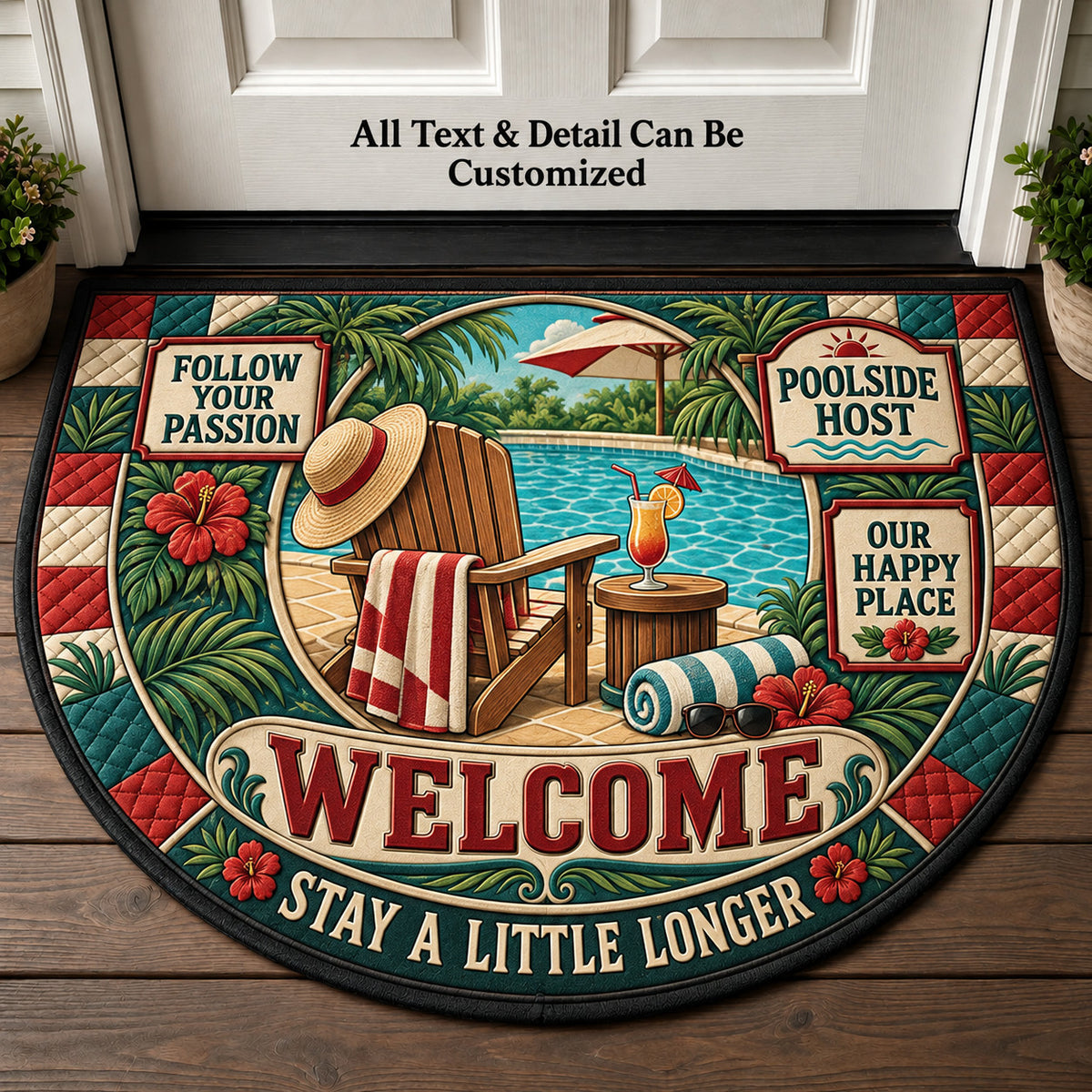 Poolside Host Personalized Half Round Mat | 5To9Vibe