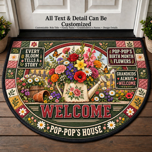 Pop-Pop's Birth Month Flowers Personalized Half Round Mat | 5To9Vibe