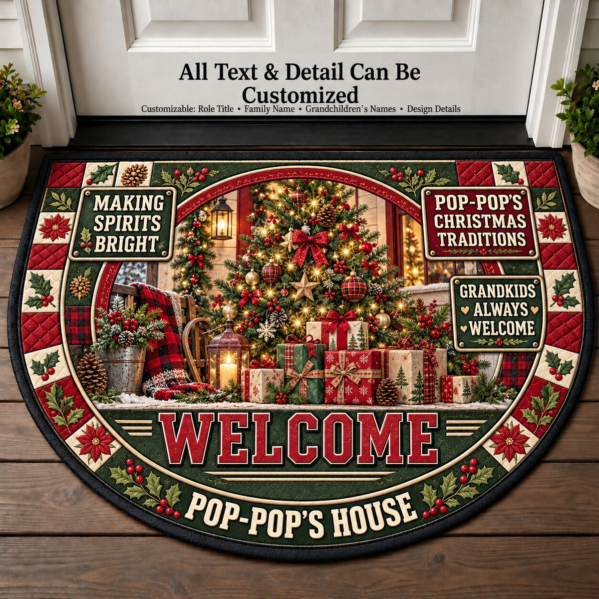 Pop-Pop's Christmas Traditions Personalized Half Round Mat | 5To9Vibe
