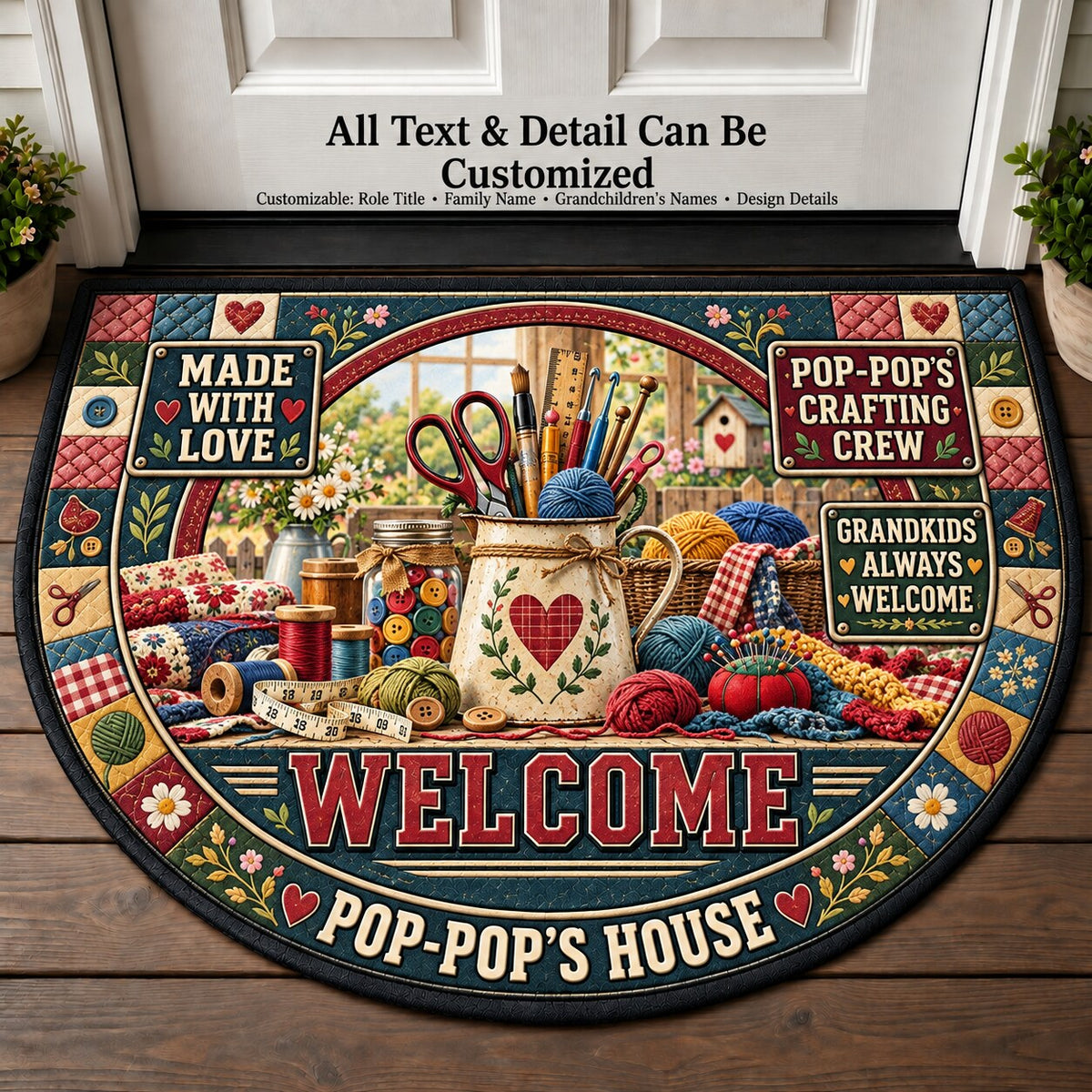 Pop-Pop's Crafting Crew Personalized Half Round Mat | 5To9Vibe