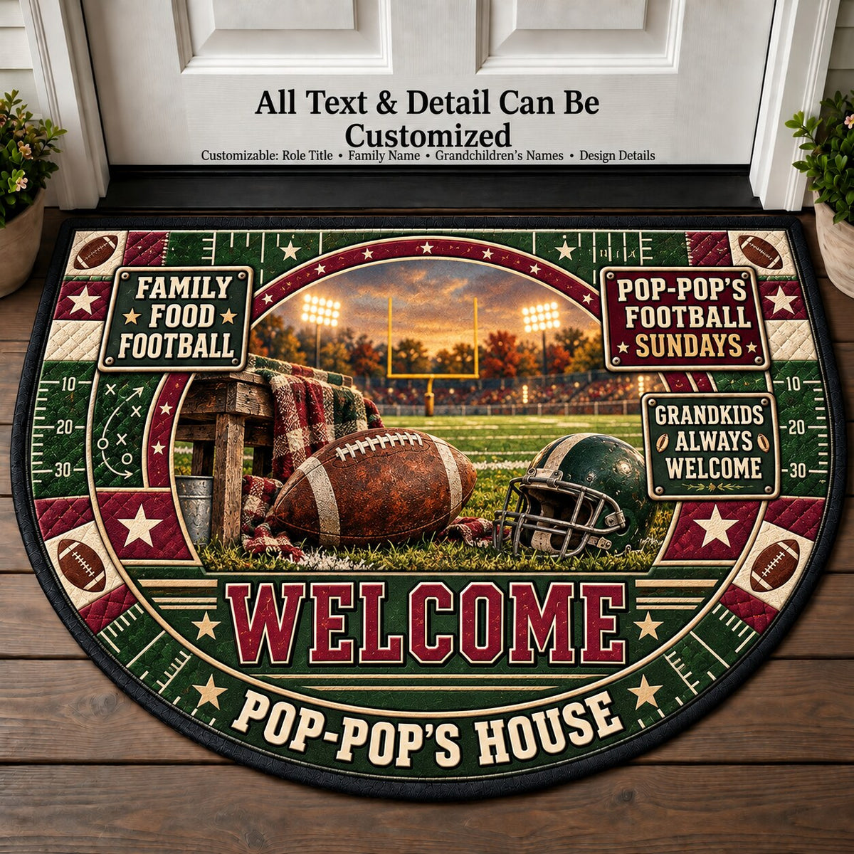 Pop-Pop's Football Sundays Personalized Half Round Mat | 5To9Vibe