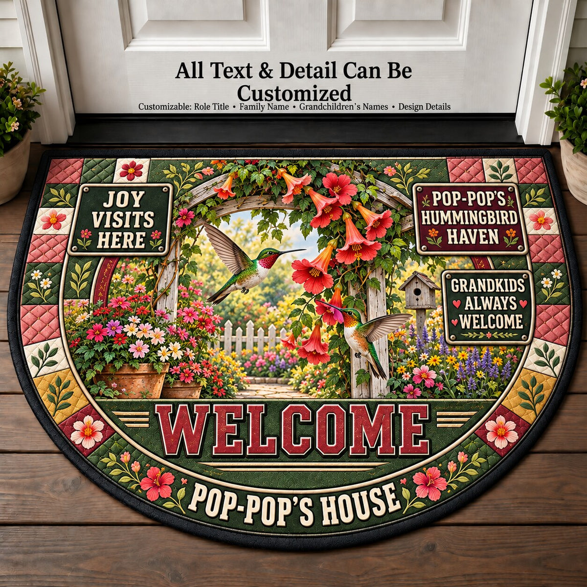 Pop-Pop's Hummingbird Haven Personalized Half Round Mat | 5To9Vibe