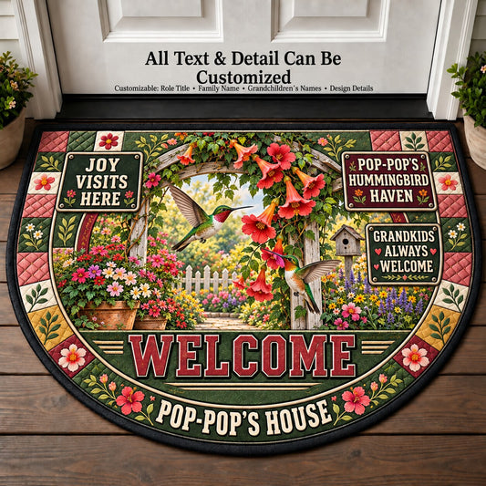 Pop-Pop's Hummingbird Haven Personalized Half Round Mat | 5To9Vibe