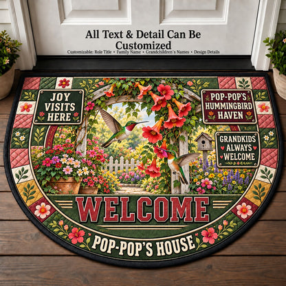 Pop-Pop's Hummingbird Haven Personalized Half Round Mat | 5To9Vibe