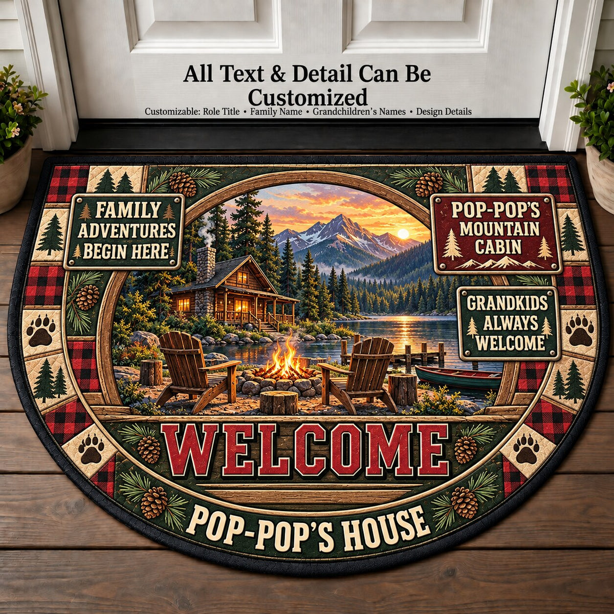 Pop-Pop's Mountain Cabin Personalized Half Round Mat | 5To9Vibe