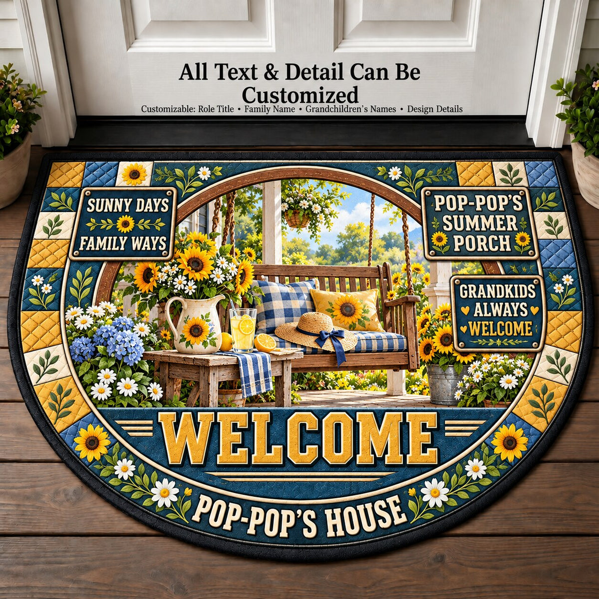 Pop-Pop's Summer Porch Personalized Half Round Mat | 5To9Vibe