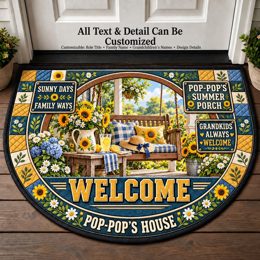 Pop-Pop's Summer Porch Personalized Half Round Mat | 5To9Vibe