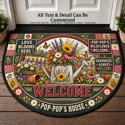 Pop-Pop's Wildflower Welcome Personalized Half Round Mat | 5To9Vibe