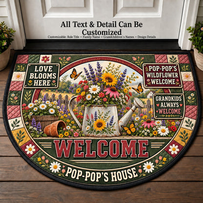 Pop-Pop's Wildflower Welcome Personalized Half Round Mat | 5To9Vibe