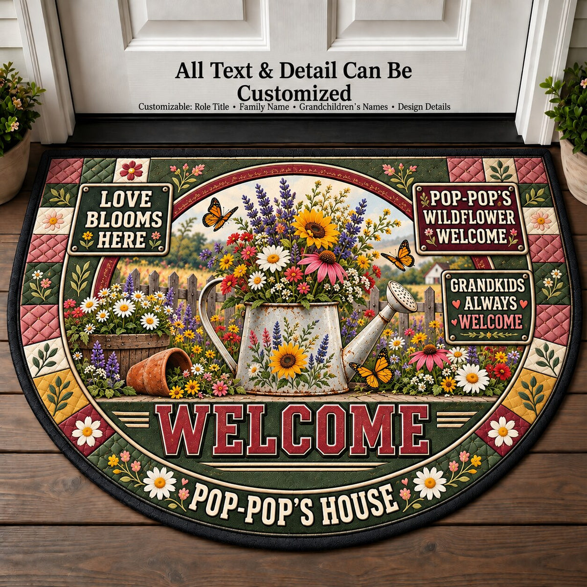 Pop-Pop's Wildflower Welcome Personalized Half Round Mat | 5To9Vibe